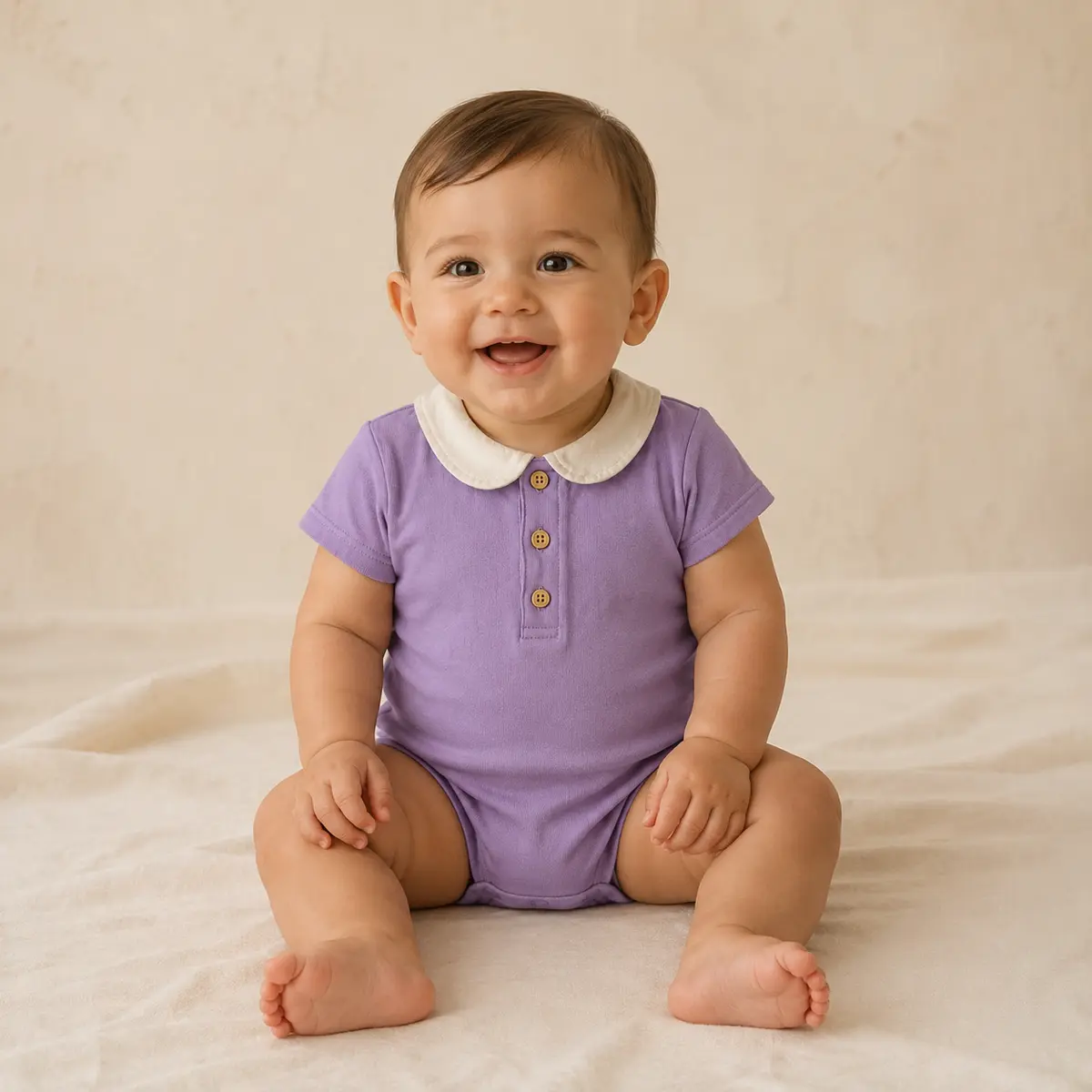 Bebé usando la misma prenda infantil lila