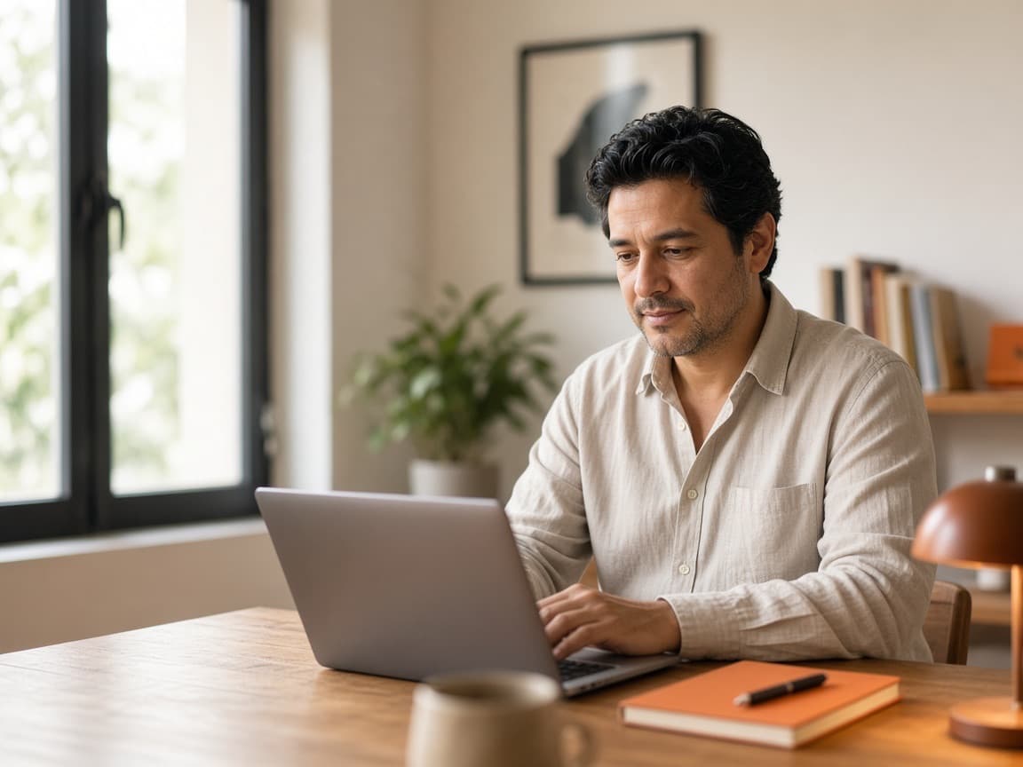 Empresario revisando el trabajo de su operación en una laptop